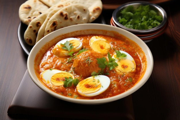 Foto receita de curry de ovo estilo sul da índia em um prato sobre a mesa