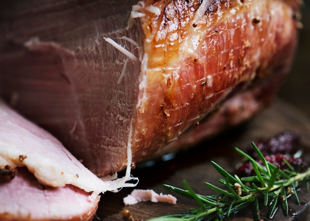 Receita de fotografia de comida de presunto assado