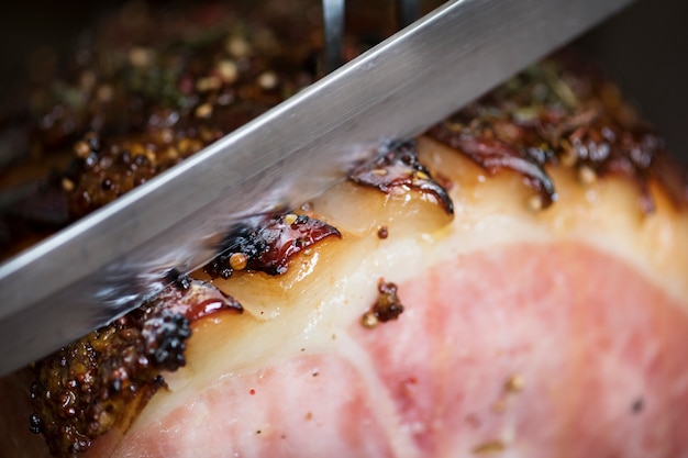 Receita de fotografia de comida de presunto assado