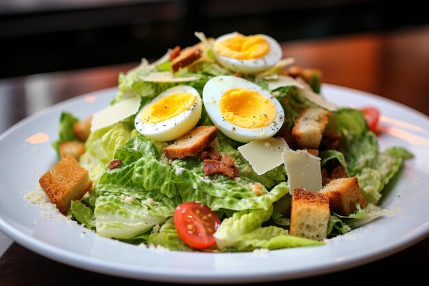 Receita de jantar de salada César gráfica de comida