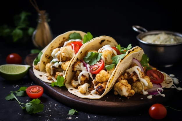 Receita de jantar de tacos de couve-flor assado Foto de comida