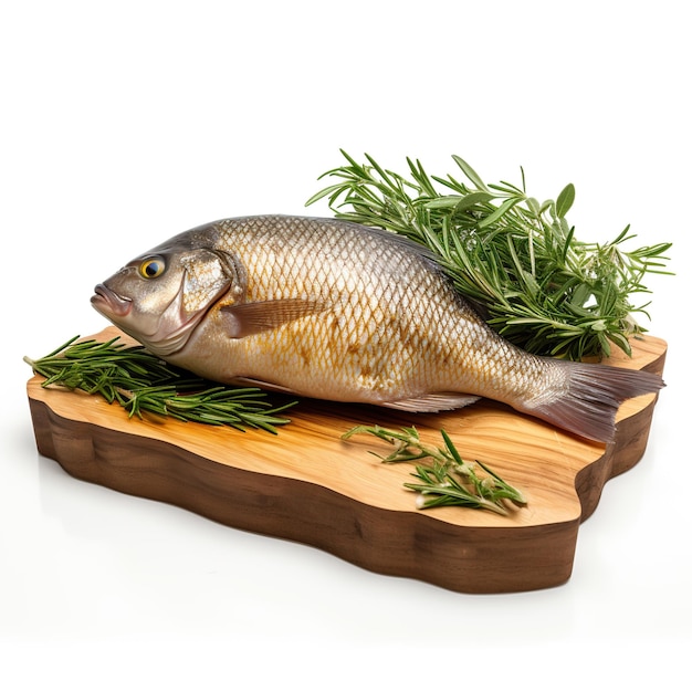 receita de peixe fresco em fundo branco