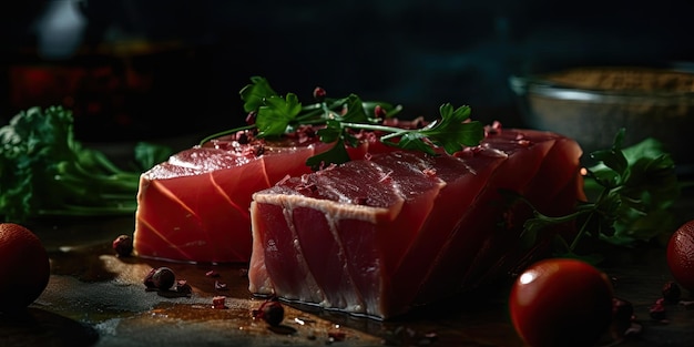Receita saudável para tacos de peixe com atum vermelho fresco Criação usando ferramentas generativas de IA