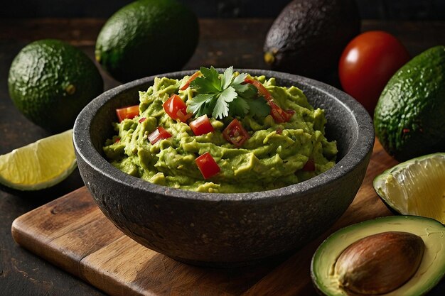 Foto receita tradicional de guacamole com abacates hass