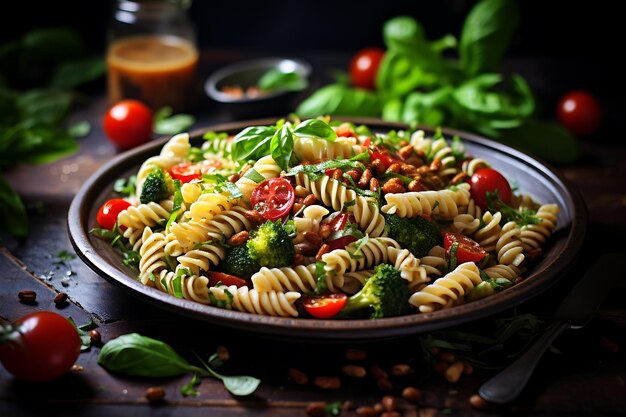 Receita vegana de salada de macarrão com brócolis