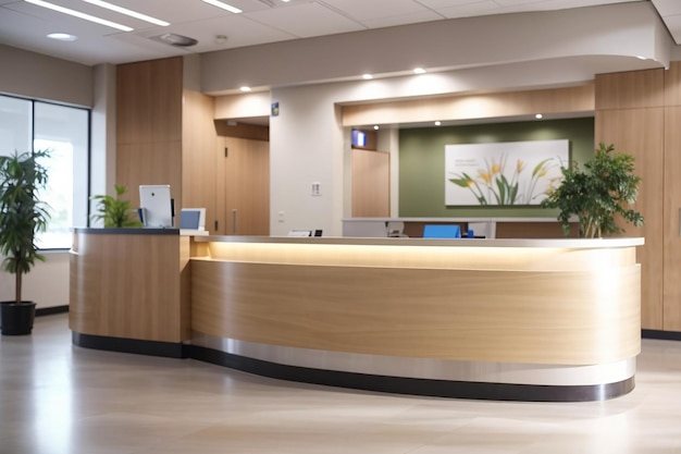 Recepção clínica com sala de espera no balcão de registo do átrio da instalação utilizado para doentes com