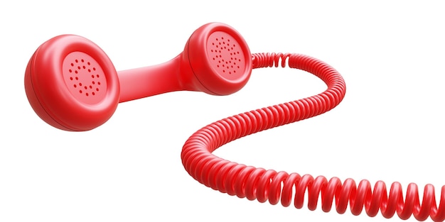 Receptor de telefone velho vermelho isolado em fundo transparente branco