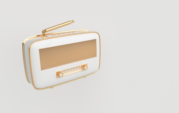 Receptor de radio de estilo vintage aislado sobre fondo blanco Color blanco y detalles dorados