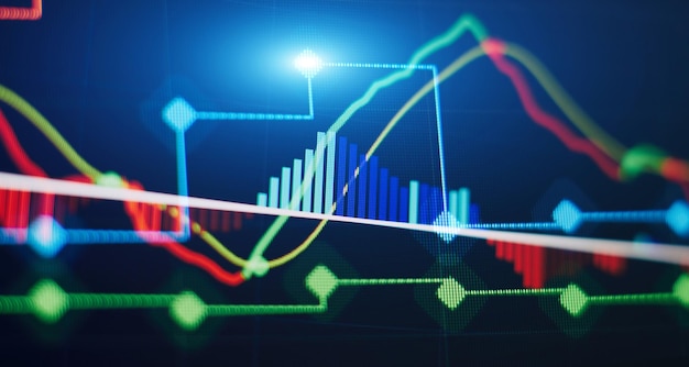 Recesión del crecimiento económico Plataforma virtual electrónica que muestra tendencias y fluctuaciones del mercado de valores