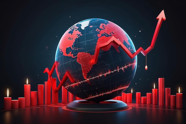 Foto recessão econômica global colapso do mercado de ações e inflação com a queda digital candelabro vermelho