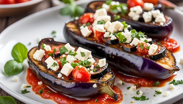 Receta de berenjena al horno mediterránea con tomate y feta