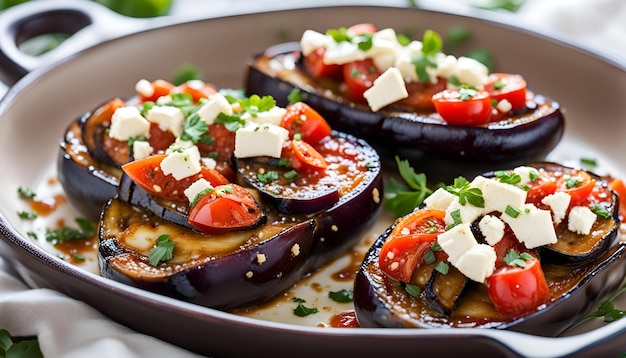 Receta de berenjena al horno mediterránea con tomate y feta