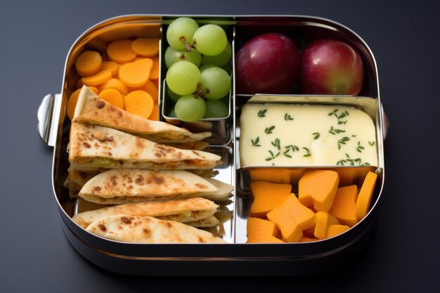 Foto receta de caja de almuerzo escolar para niños indios