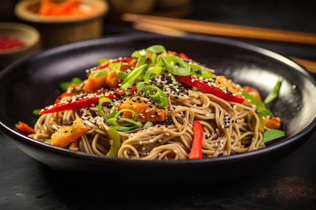 Receta de cena con tazón de fideos y sésamo