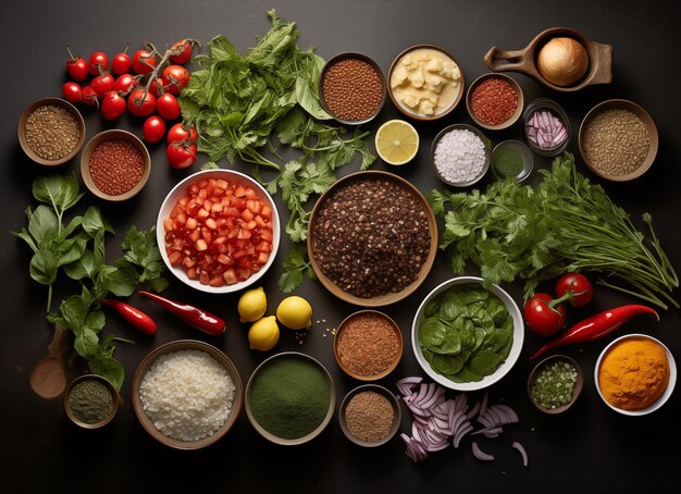 Foto receta de ingredientes de comida tradicional en un restaurante libanés