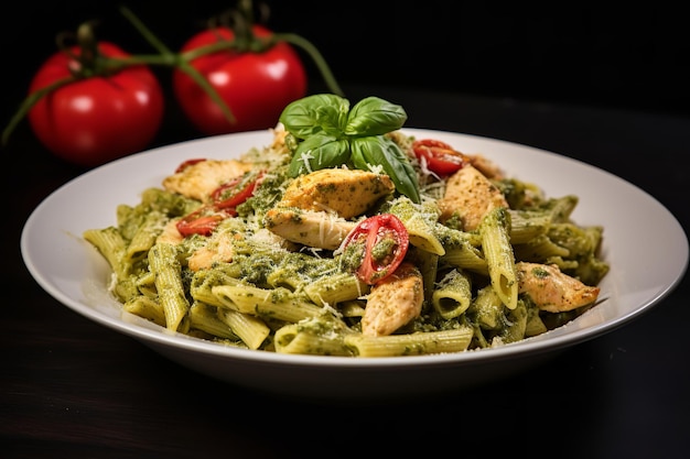 Receta italiana de pasta de pesto con pollo