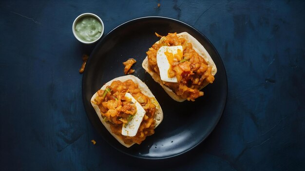 Foto la receta de queso pav bhaji es una receta de comida callejera bhajipav con adición de queso