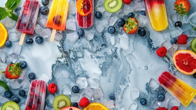 Foto receta para un refrescante plato de helado con fresas y arándanos aig