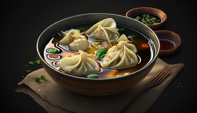 Receta de sopa de wonton chino comida en plato Generado por IA