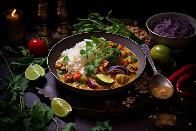 Receta vegana fácil de curry de coco Fotografía de comida
