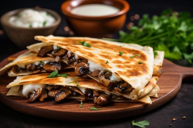 Recheio de cogumelos fritos para quesadillas ideia de receita de comida