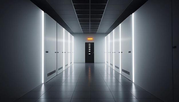 Rechenzentrum mit Reihen von Servern Großer Datenspeicherraum mit vielen blinkenden Lichtern Generative KI