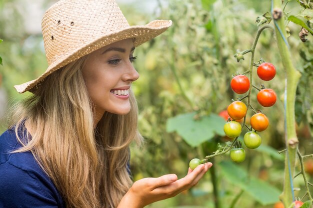 Recht blond, Tomatenpflanze betrachtend