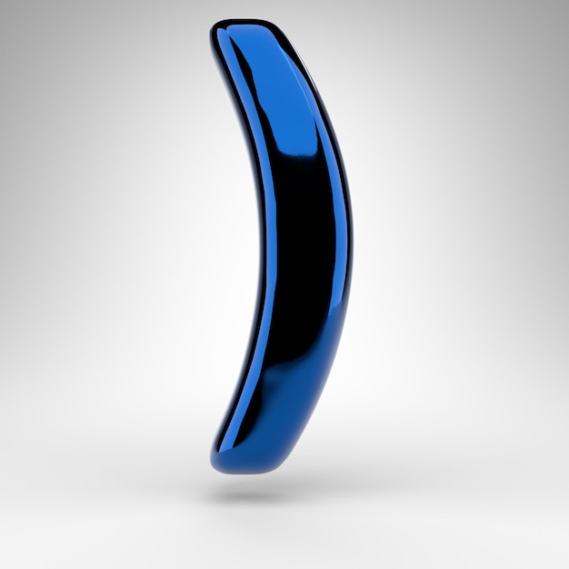 Rechtes rundes Klammersymbol auf weißem Hintergrund. Blaues Chrom 3D gerendertes Schild mit glänzender Oberfläche.