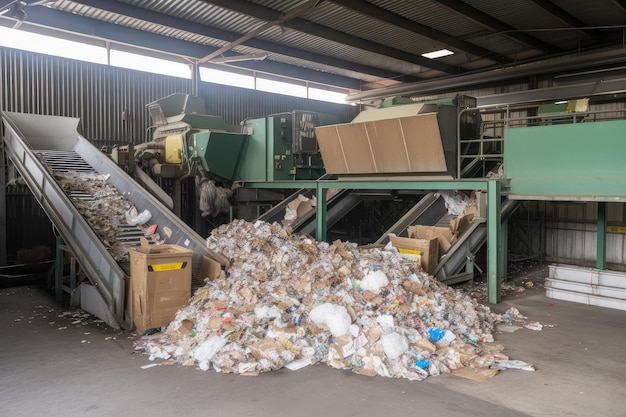 Reciclables que se clasifican en diferentes categorías para su posterior procesamiento creados con IA generativa