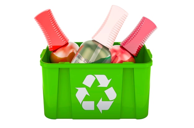 Reciclagem de lixo com garrafas de esmalte de unhas renderização 3D