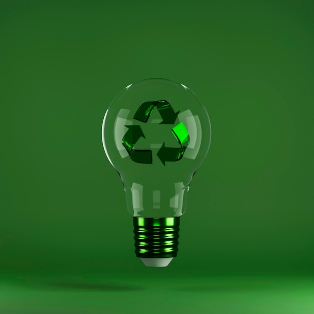 Reciclagem de sinal dentro da lâmpada no fundo verde