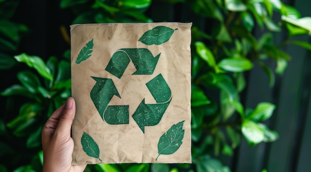 Reciclagem manual e voluntário segurando um cartaz para o conceito de conscientização ambiental e sustentabilidade