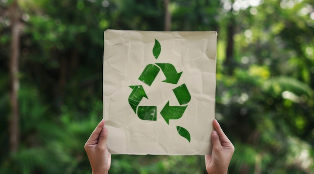 Reciclagem manual e voluntário segurando um cartaz para o conceito de conscientização ambiental e sustentabilidade