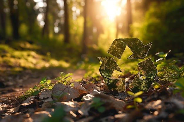 Foto reciclar símbolo verde bosque verde en el fondo del día mundial del reciclaje