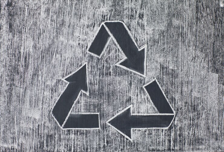 Foto recicle o símbolo em um fundo giz branco