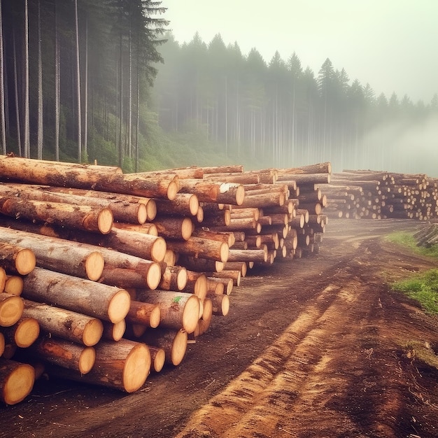Recién pila de madera en la naturaleza generativa Ai