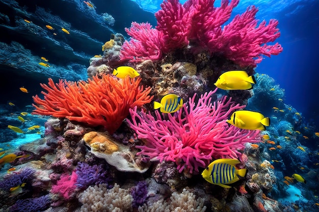 Recife de corais com vida marinha