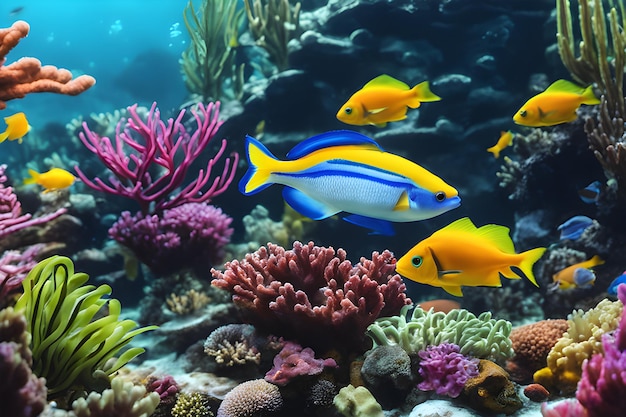 recife de corais grupos coloridos de peixes e céus ensolarados brilhando foto playground plataforma de IA