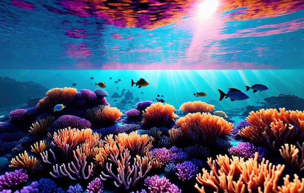 recife de coral com peixes