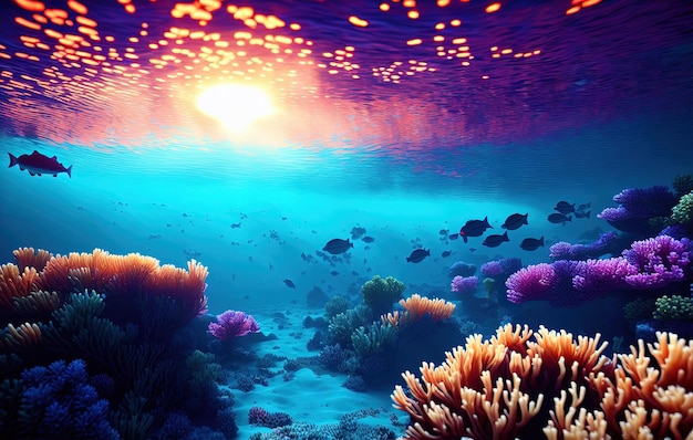 recife de coral com peixes