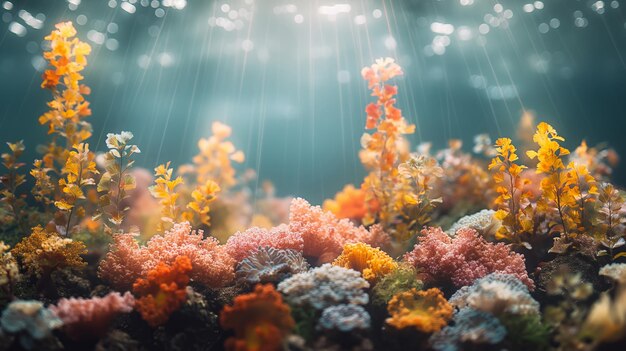 Foto recife de coral oceânico subaquático mundo marinho sob a água fundo