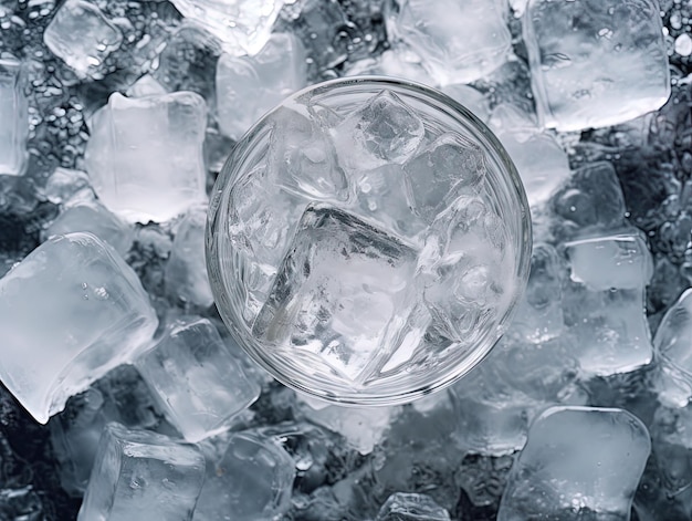 un recipiente con cubitos de hielo se encuentra sobre una pila de hielo.