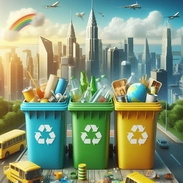 recipiente de lixo para reciclagem lixo de plástico e vidro de fundo da cidade