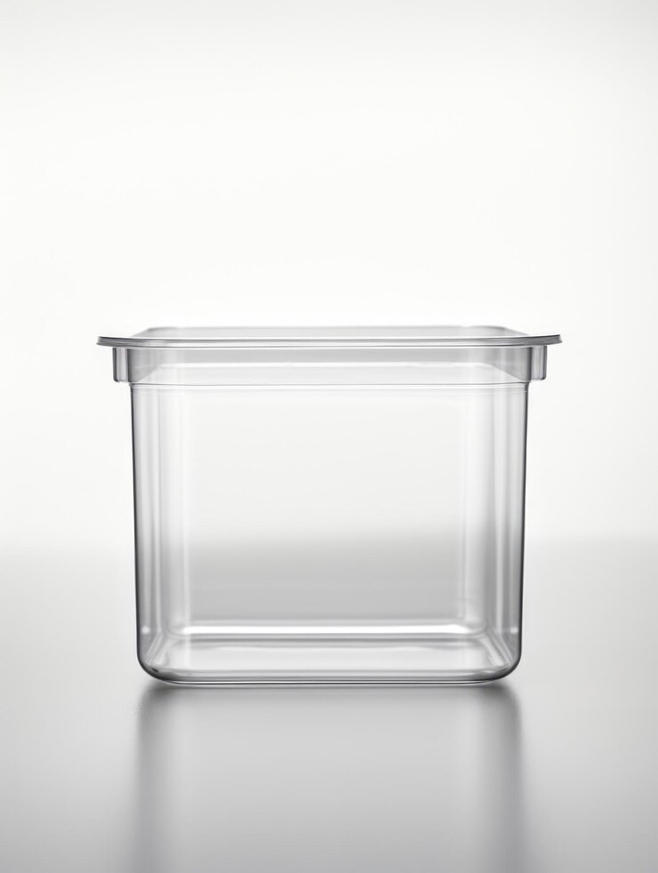 Foto recipiente de plástico em fundo isolado