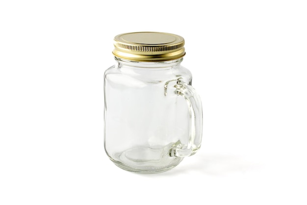 Foto recipiente de jugo batido vacío transparente o vaso de jugo sobre fondo blanco