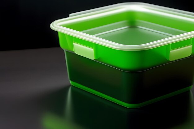 Foto un recipiente de plástico verde con una tapa que dice reutilizable