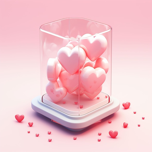 un recipiente de vidrio con corazones en su interior