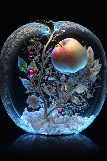 Recipiente de vidrio con una manzana en su interior ai generativo