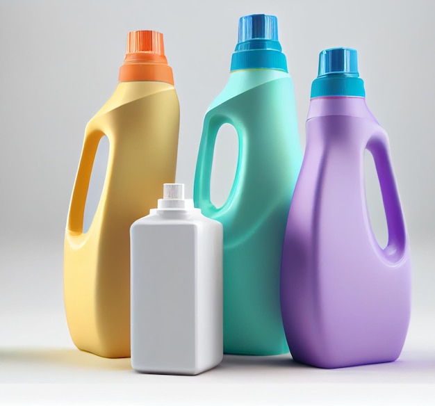 Recipientes de garrafas plásticas para limpeza doméstica. IA generativa