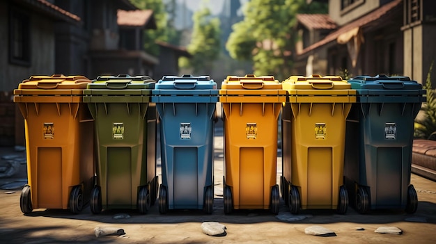 Recipientes de lixo multicoloridos O conceito de reciclagem de coleta seletiva de lixo